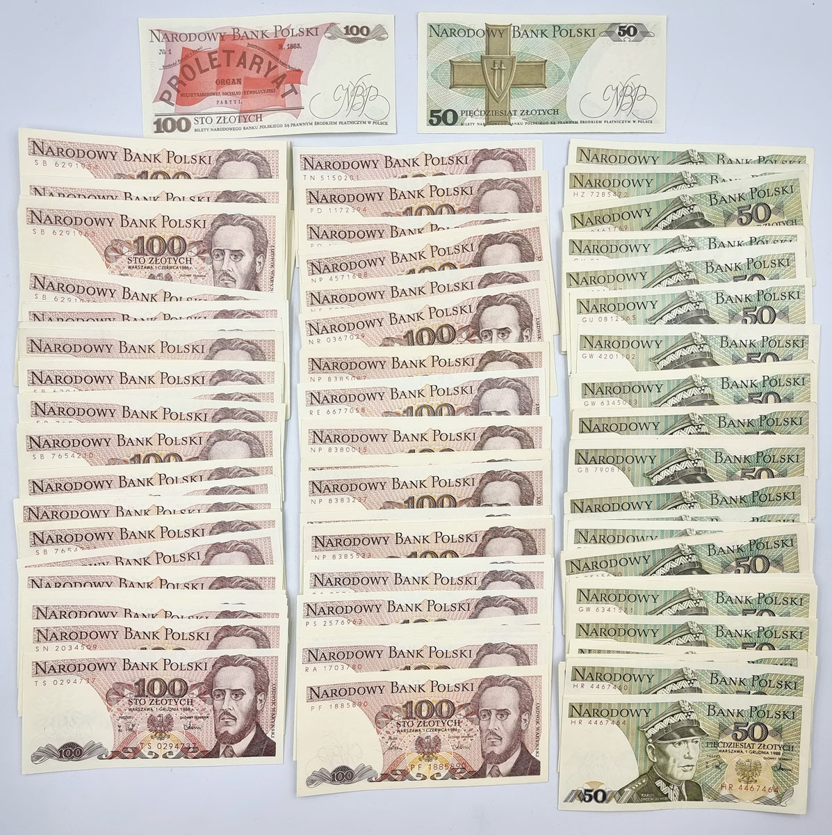 PRL. 50, 100 złotych  1986 – 1988, duży zestaw 163 sztuki